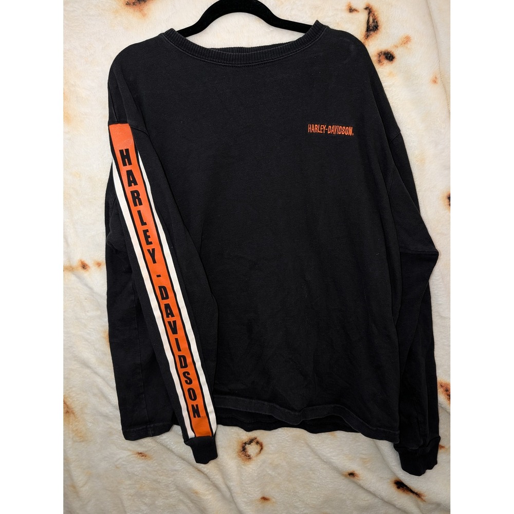 Harley Davidson Long Sleeve Shirt Mens XL Black Vintage Biker Racing Stripe USA